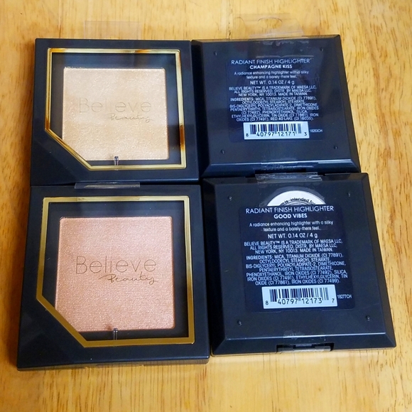 NWT (2) BELIEVE Beauty Radiant Finish Highlighters: Champagne Kiss + Good Vibes! - Picture 3 of 15
